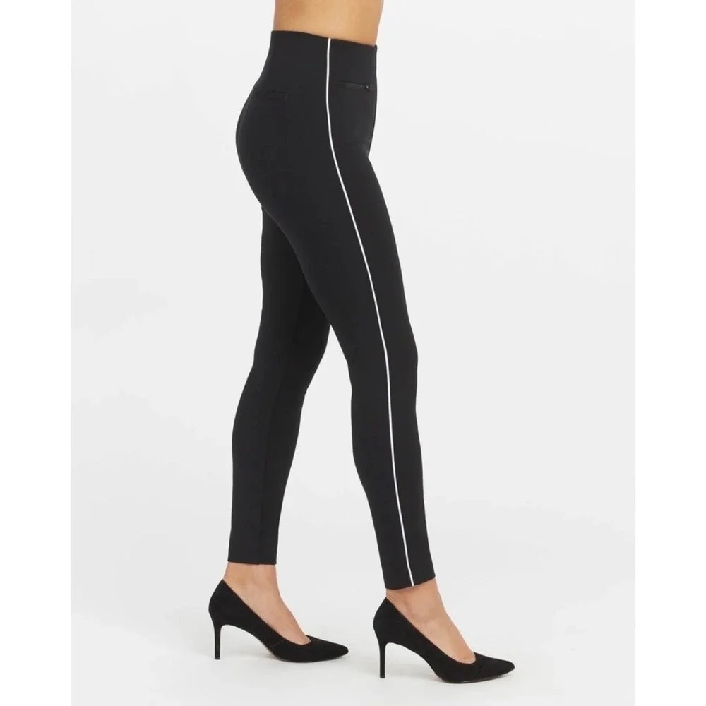 Spanx The Perfect Piped Skinny Ankle Pant Side Stripe‎ Black White Womens XL